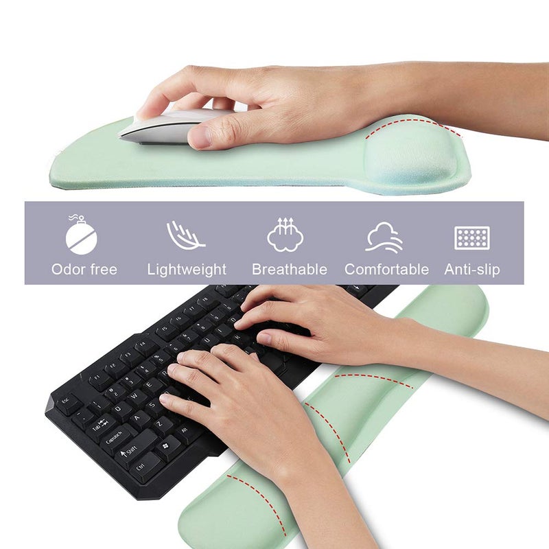 iVeze Keyboard Wrist Rest Pad and Ergonomic Mouse Pad with Wrist Rest Support,Gel Memory Foam Nonslip Cute Mousepads Mat Comfortable for Home Office Efficient Working Easy Typing & Pain Relief,Mint Green - Image 3